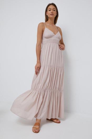 Bavlněné šaty Sisley růžová barva, maxi