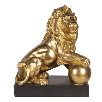 Zlatá dekorace lva na černé podestě - 38*25*44 cm 6PR3380