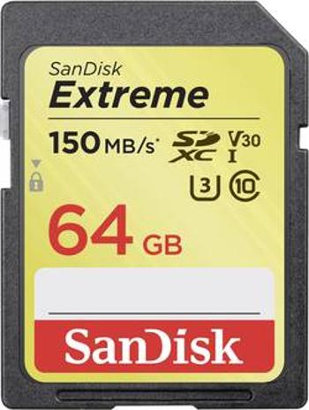 Paměťová karta SDXC, 64 GB, SanDisk Extreme® SDSDXV6-064G-GNCIN, Class 10, UHS-I, UHS-Class 3, v30 Video Speed Class, podpora videa 4K