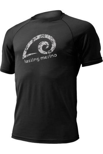 Lasting MERIL 9090 černé pánské vlněné merino triko s tiskem Velikost: XL