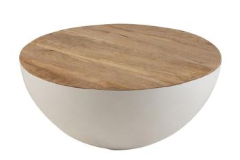 Bílý kovový stůl s dřevěnou deskou Mango - Ø70*31 cm 1530