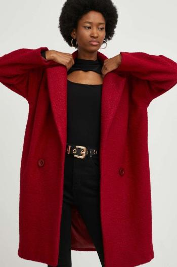 Kabát s vlnou Answear Lab červená barva, přechodný, oversize
