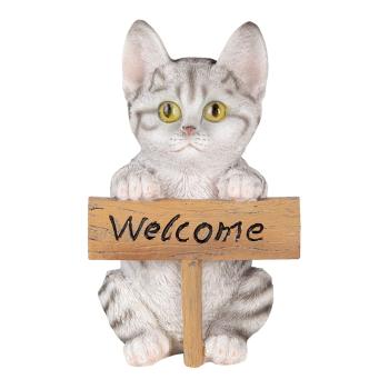 Dekorativní soška kočky s cedulkou Welcome - 12*9*19 cm 6PR3367