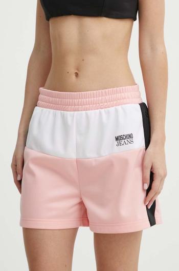 Kraťasy Moschino Jeans dámské, růžová barva, vzorované, high waist