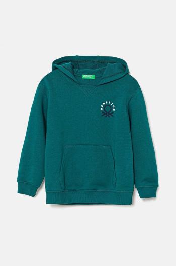 Dětská bavlněná mikina United Colors of Benetton zelená barva, s kapucí, s potiskem, 3J68G200Q