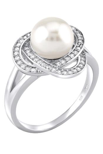Silvego Stříbrný prsten Laguna s pravou přírodní bílou perlou LPS0044W 49 mm