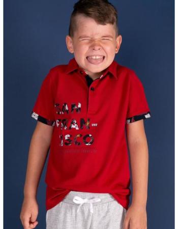 TOMMY LIFE Červené chlapecké polo tričko s potiskem