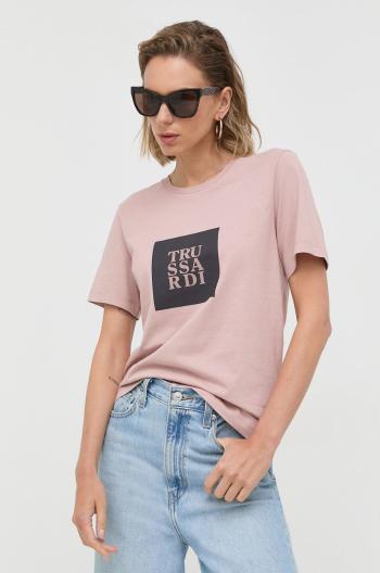 Bavlněné tričko Trussardi růžová barva