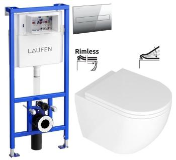 LAUFEN Rámový podomítkový modul CW1 SET s chromovým tlačítkem + WC REA Carlo Mini Basic Rimless + SEDÁTKO H8946600000001CR CB1