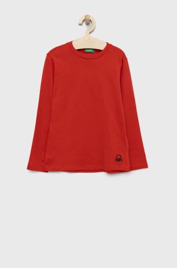 Dětská bavlněná košile s dlouhým rukávem United Colors of Benetton červená barva