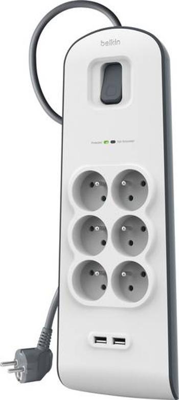 Zásuvková lišta s přepěťovou ochranou Belkin BSV604, 6 zásuvek, 2 m, 2x USB