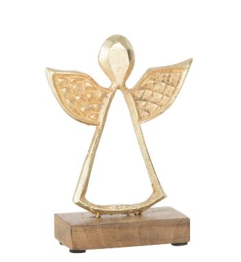 Dekorace měděný antik kovový anděl na dřevěném podstavci  - 12*4*16cm 25807