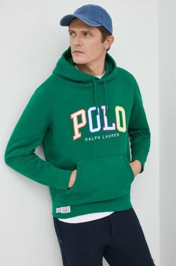 Mikina Polo Ralph Lauren pánská, zelená barva, s kapucí, s aplikací