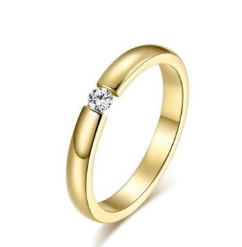 Ziskoun Dámský prsten z chirurgické oceli s decentním zirkonem ve zlatém provedení SR162 Velikost: 10