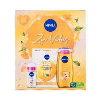 Nivea Zen Vibes dárková kazeta sprchový gel Zen Vibes 250 ml + antiperspirant roll-on Zen Vibes 50 ml + textilní pleťová maska Q10 Energy 1 ks W