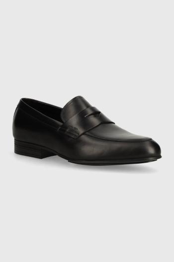 Kožené mokasíny Calvin Klein MOCASSIN LTH pánské, černá barva, HM0HM01503