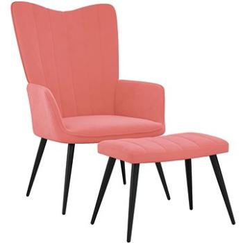 Relaxační křeslo se stoličkou růžové samet , 327692 (327692)