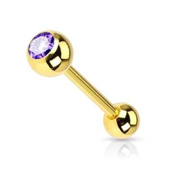 Šperky4U Pozlacený piercing do jazyku - kamínek - PJ01030-TZ