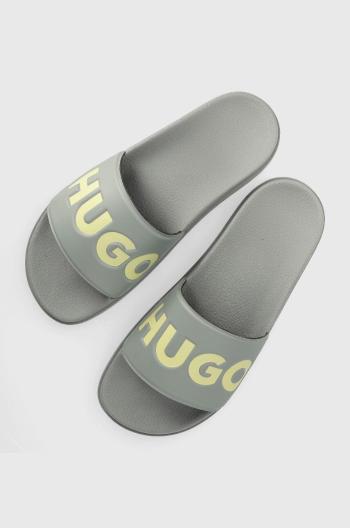 Pantofle HUGO Match It Slid pánské, šedá barva