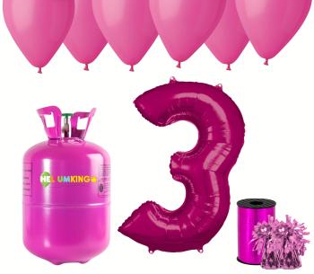 HeliumKing Helium párty set na 3. narozeniny s růžovými balónky