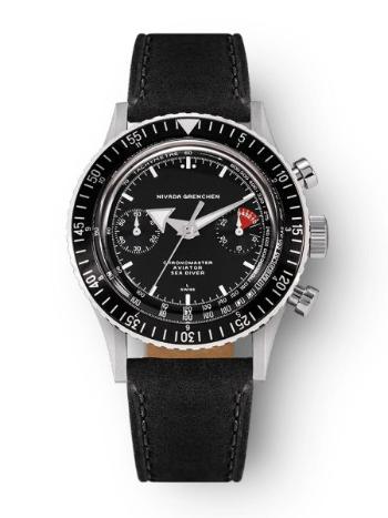 Nivada Grenchen Chronomaster Broad Arrow Manual White Hands - Black leather