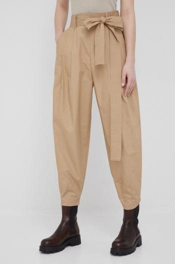 Bavlněné kalhoty Polo Ralph Lauren dámské, béžová barva, široké, high waist