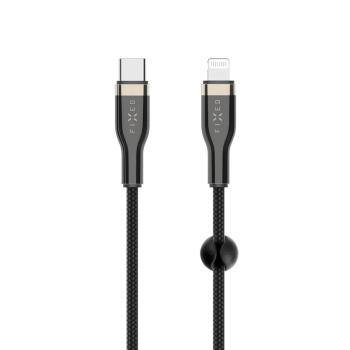 FIXED Krátký nabíjecí a datový opletený kabel s konektory USB-C/Lightning a podporou PD, 0.5m, MFI FIXDB-CL05-BK, černý