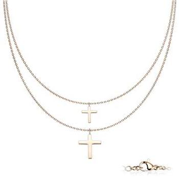 Šperky4U Dvojitý zlacený ocelový náhrdelník s křížky - OPD0219-RD