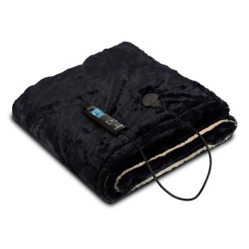 Klarstein Dr. Watson SuperSoft, výhřevná deka, 120 W, 180 x 130 cm, chlupatý plyš, béžová / tmavěmodrá