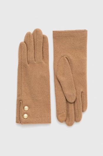 Vlněné rukavice Lauren Ralph Lauren dámské, hnědá barva
