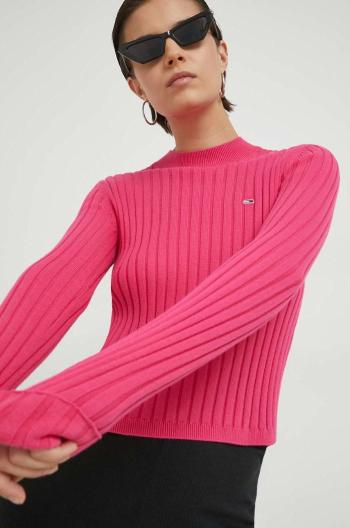 Bavlněný svetr Tommy Jeans dámský, růžová barva, lehký