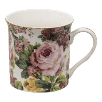 Porcelánový hrnek s květy a zlatou linkou Pink Flowers - 12*8*9 cm / 330 ml PFMU