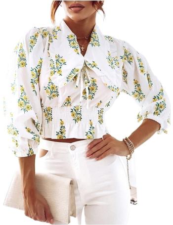 Bílá krátká košile se vzorem květin ormian vel. XL