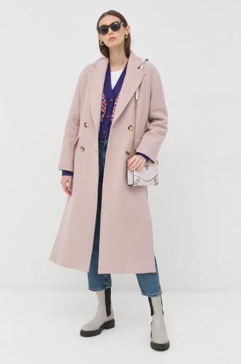 Vlněný kabát Pinko růžová barva, přechodný, dvouřadový