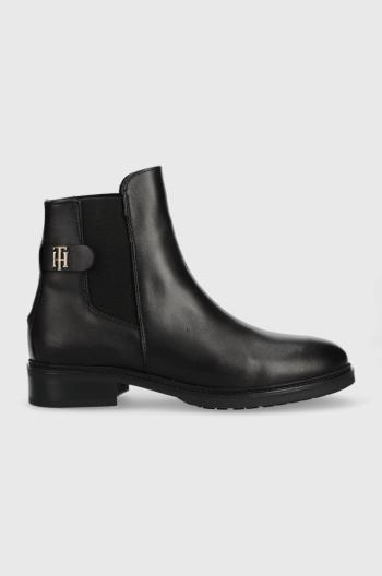 Kožené kotníkové boty Tommy Hilfiger Th Leather Flat Boot dámské, černá barva, na plochém podpatku