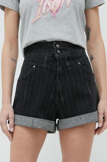 Džínové šortky Guess dámské, černá barva, vzorované, high waist
