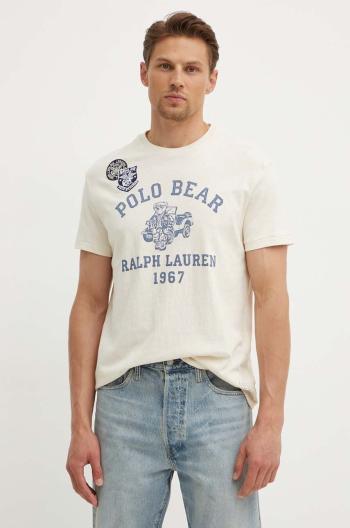 Bavlněné tričko Polo Ralph Lauren béžová barva, s potiskem, 710934710