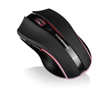 Modecom MC-WRM1 herní bezdrátová optická myš, 5 tlačítek, 1600 DPI, USB nano 2,4 GHz, červené podsvícení, černá