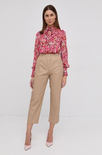 Kožené kalhoty Pinko dámské, průhledná barva, jednoduché, high waist