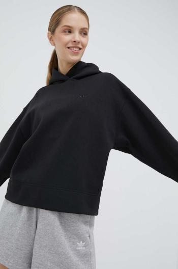 Mikina adidas Originals Premium Essentials Short Hoodie dámská, černá barva, s kapucí, hladká, IC5247-BLACK