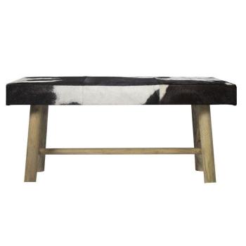 Dřevěná lavice s koženým sedákem Cowny bílá/černá - 95*40*45cm OMCBKZ