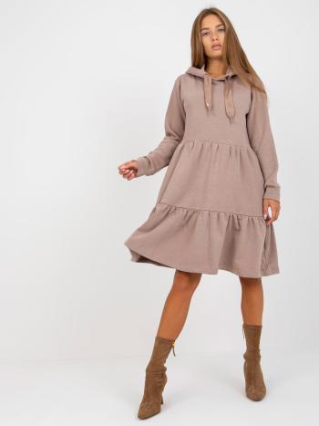 MIKINOVÉ VOLÁNOVÉ ŠATY S LESKLÝMI ŠŇŮRKAMI - BÉŽOVÉ D10027C30287A5-BEIGE Velikost: XL