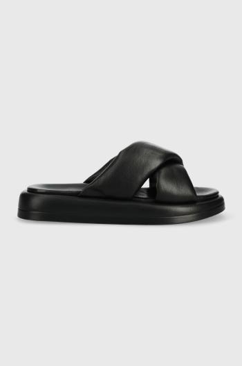 Kožené pantofle Wojas dámské, černá barva, na platformě, 7408551