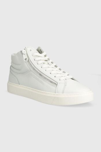 Kožené sneakers boty Calvin Klein HIGH TOP LACE UP W/ZIP bílá barva, HM0HM01476