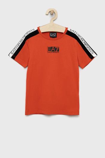 Dětské bavlněné tričko EA7 Emporio Armani oranžová barva