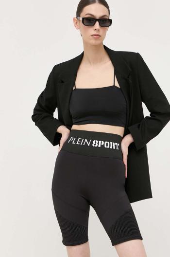 Kraťasy PLEIN SPORT dámské, černá barva, s potiskem, high waist