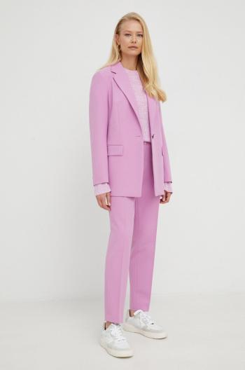 Kalhoty BOSS dámské, fialová barva, jednoduché, medium waist