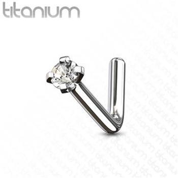 Šperky4U Zahnutý piercing do nosu - titan, čirý kamínek - TIT1038-C