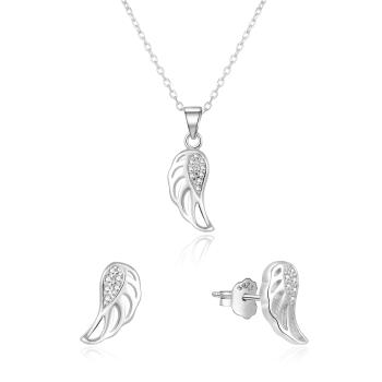 Beneto Stříbrná souprava šperků andělská křídla AGSET64RL (náhrdelník, náušnice)