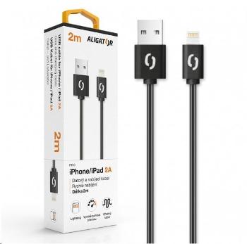 Aligator datový a nabíjecí kabel, konektor Lightning, 2A, 2m, černá